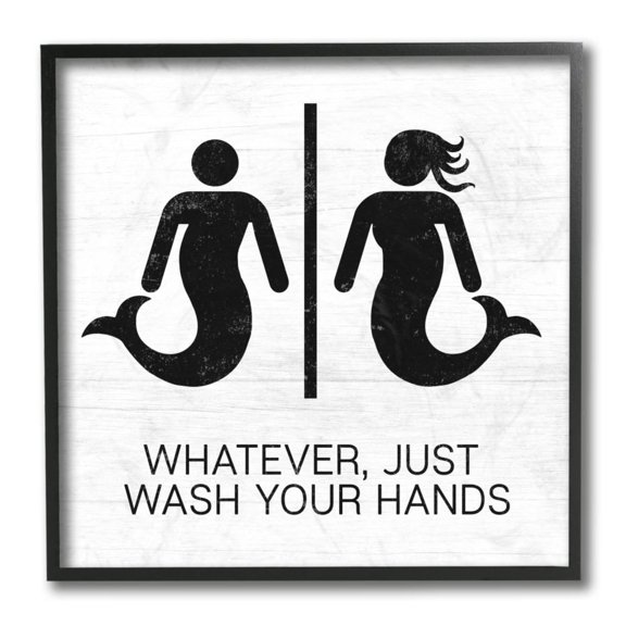 Stupell Industries Just Wash Your Hands Mermaid Bathroom Sign Design by Daphne Polselli