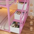 thumbnail image 2 of Low Bunk Bed Twin Over Twin with Storage Stairs, Drawers & Shelves, RGB LED Lights,Low Loft Bed with Power Outlet, Full-Length Guardrail & Metal Slats, for Small Space, Pink, 2 of 9