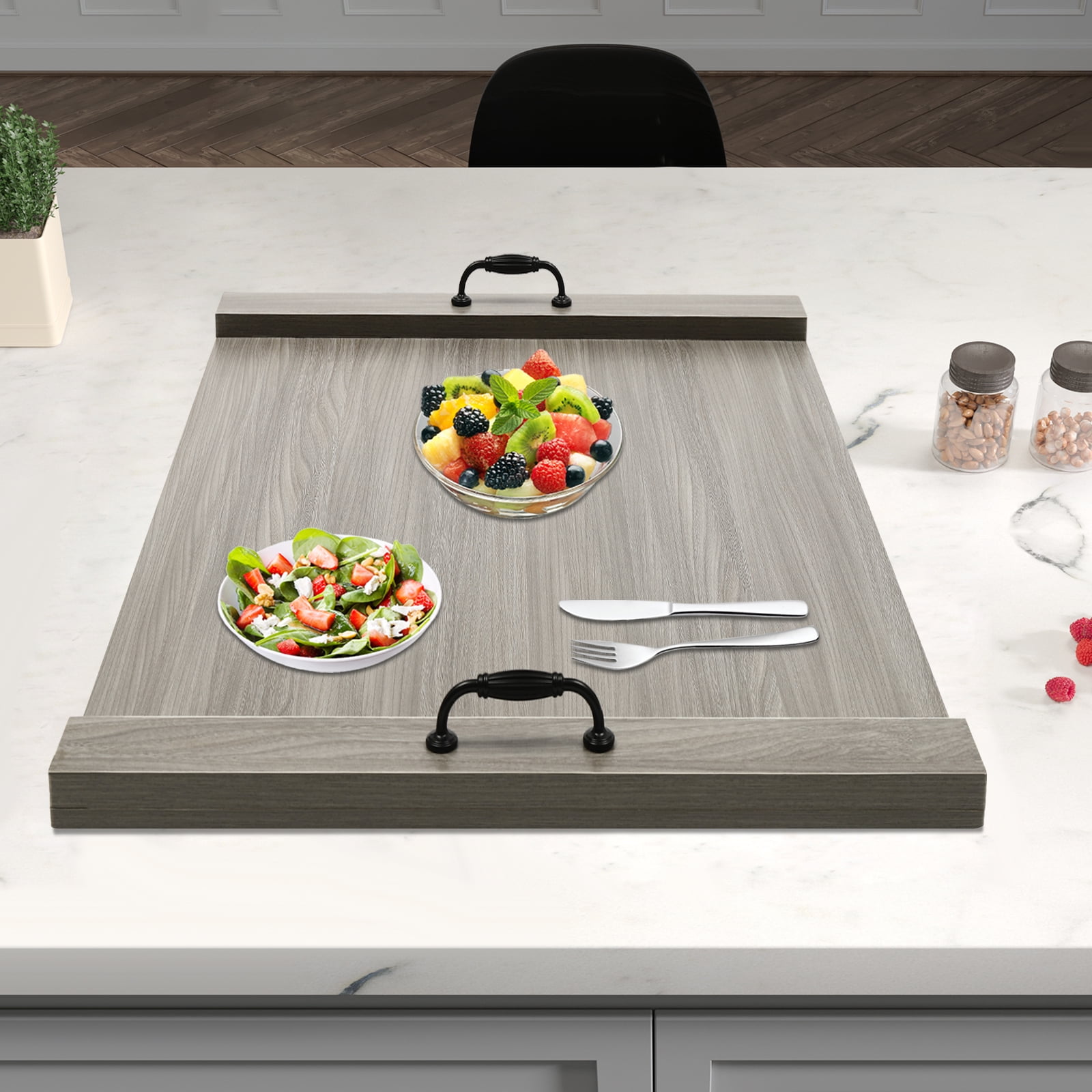Wildnix Wood Stove Top Cover with Handles-30"x22" Extra Kitchen Counter Space, Durable Anti-Scratch Board, Modern Light Gray Design