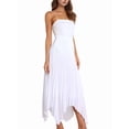 thumbnail image 3 of Women's Elastic Waist Pleated Skirts High Waisted Flowy Asymmetrical Low Midi Skirt for Summer White S, 3 of 10