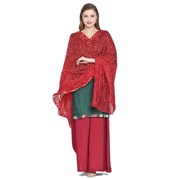 Dupatta Bazaar Woman's Red & Gold Bandhini Silk Dupatta