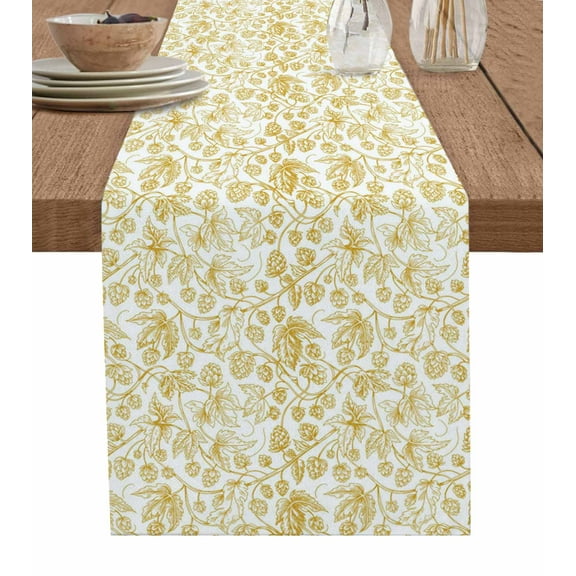 Yellow Flowers Burlap Cotton Table Runner 14x72 Inches Long, Country Pastoral Floral Leaves Vines Farmhouse Table Runners, Outdoor Dining Tablecloths Decor for Baby Shower/Party/Wedding
