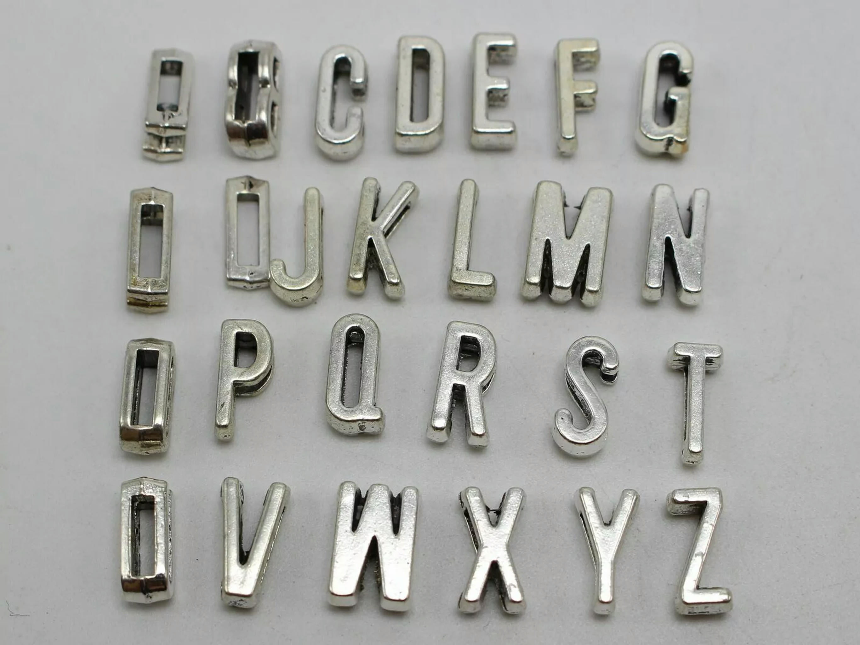 U8MO 260 Silver Tone Alphabet Letter Slide Charm Beads Fit 7mm Slider Wristbands