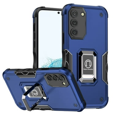 TJS for Samsung Galaxy S22 Ultra Phone Case, [Military Grade] Heavy Duty Magnetic Support Ring Kickstand Cover (Blue)