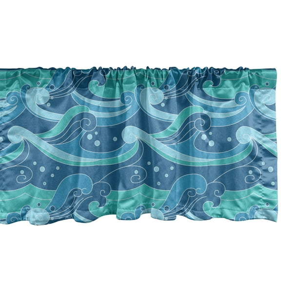 Waves Window Valance Pack of 2, Oceanic Splashes Blots and Spirals Aquatic Marine Theme, Rod Pocket Curtain Valances for Kitchen Bedroom, 54" X 12", Turquoise Sea Blue, by Ambesonne