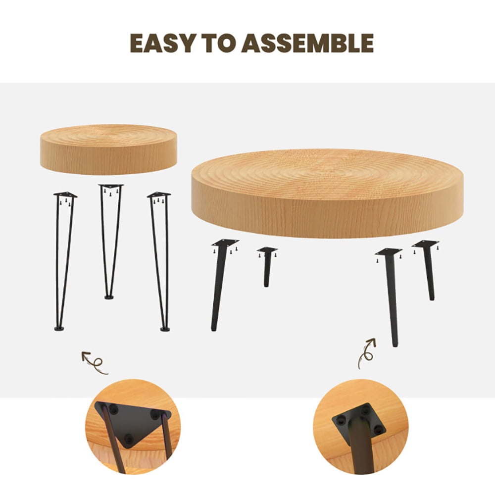 Finihen Coffee Table, Wooden Coffee Table, Set of 2 Solid Wood Farmhouse Round Coffee Tables with Ring Pattern, for Living Room, Reception Room, Natural Finihen Coffee Table, Wooden Coffee Table, Set of 2 Solid Wood Farmhouse Round Coffee Tables with Ring Pattern, for Living Room, Reception Room, Natural