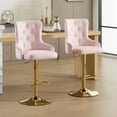thumbnail image 6 of Velvet Gold Bar Stools Set of 2 Modern Counter Height Bar Stools with Lion Pull Ring Tufted Back, Nailhead Upholstered Barstools for Home Kitchen Island, Swivel Adjustable Stool Chair in Pink, 6 of 9