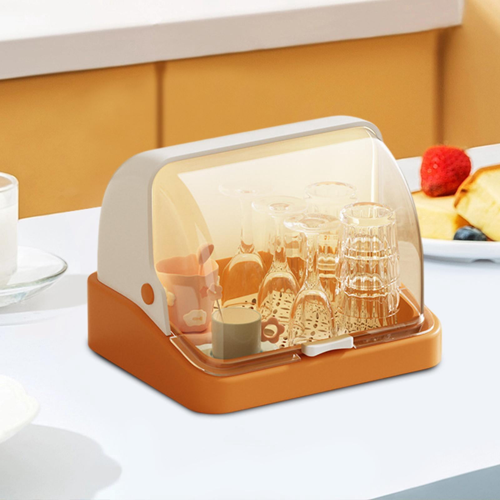 Baoblaze Bottle Drying Rack Dustproof Drain Tray Storage Box for Bowl Chopsticks Dish orange