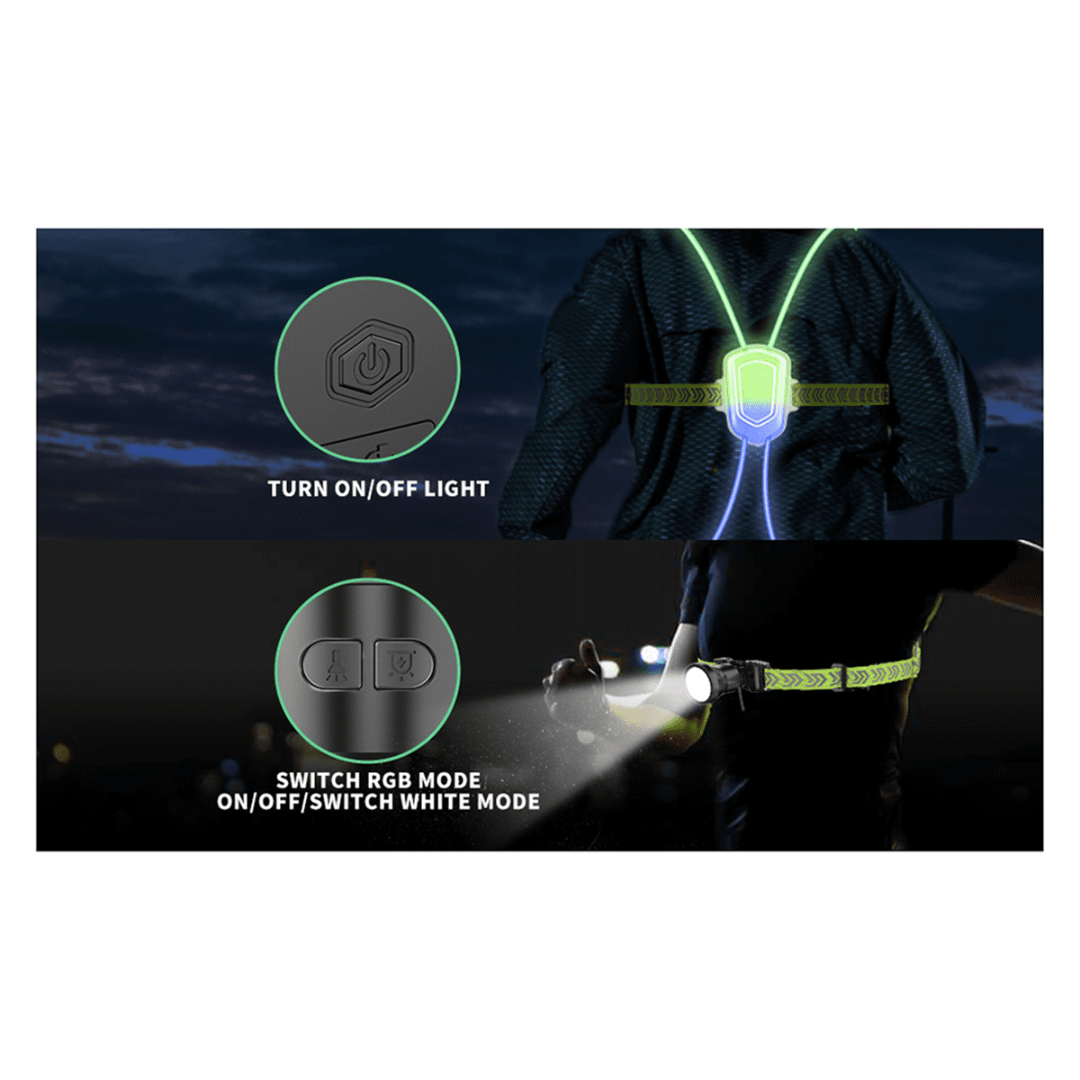 Night Outdoor Sport LED Vest 360° Reflective High Visibility Flash Safety LED Fiber Optic Night Running Riding Colorful,1 * Strap-Type Led Running Light 1 * Power Cord