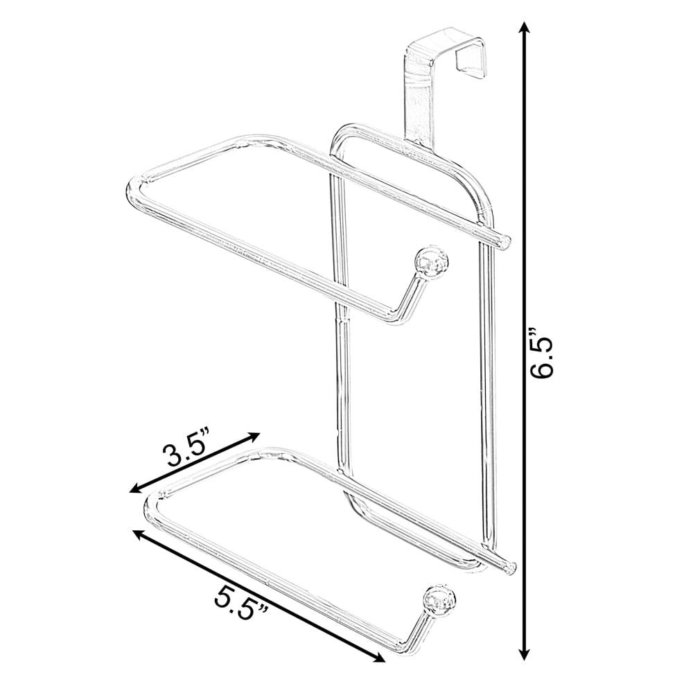 Basicwise Over-the-Side Tank Double Toilet Paper Holder Compact Modern Bathroom Organizer Practical Storage Rack for Extra Rolls