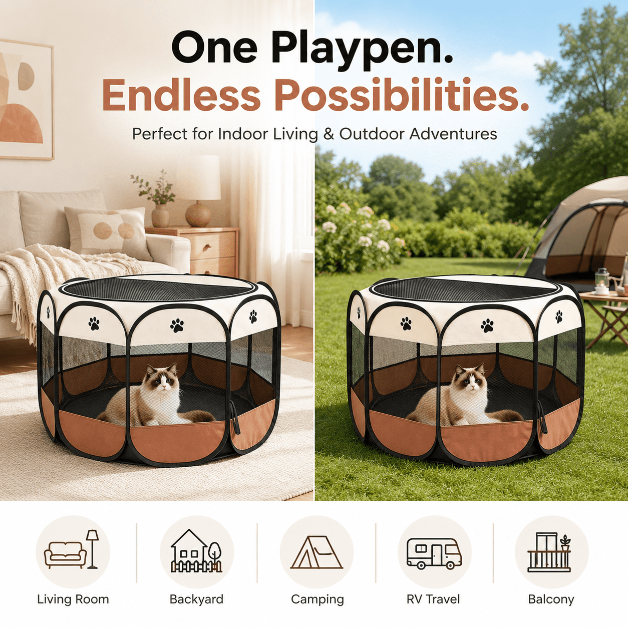 Portable Pet Playpen, Puppy/Cat Playpen Foldable Pet Exercise Pen Tents Dog Kennel for Indoor Outdoor