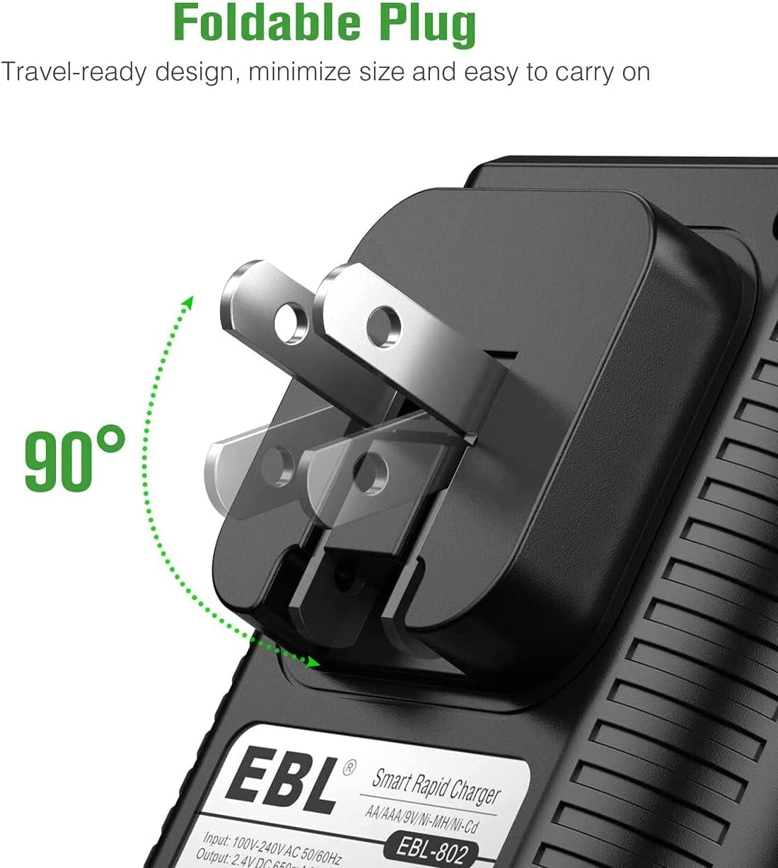 EBL Rechargeable AA Batteries 2300mAh (8 Pack) with Charger, Built-in Foldable Wall Plug, Automatic Power-Off Smart Battery Charger for AA AAA (NiMH) 9V Batteries