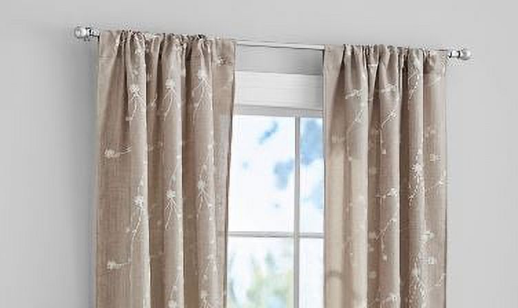 Mainstays Heathered Embroidered Sheer Curtain Panel Pair, Set of 2, Beige, 37"W x 84"L