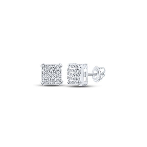 10kt White Gold Mens Round Diamond Square Earrings 1/8 Cttw