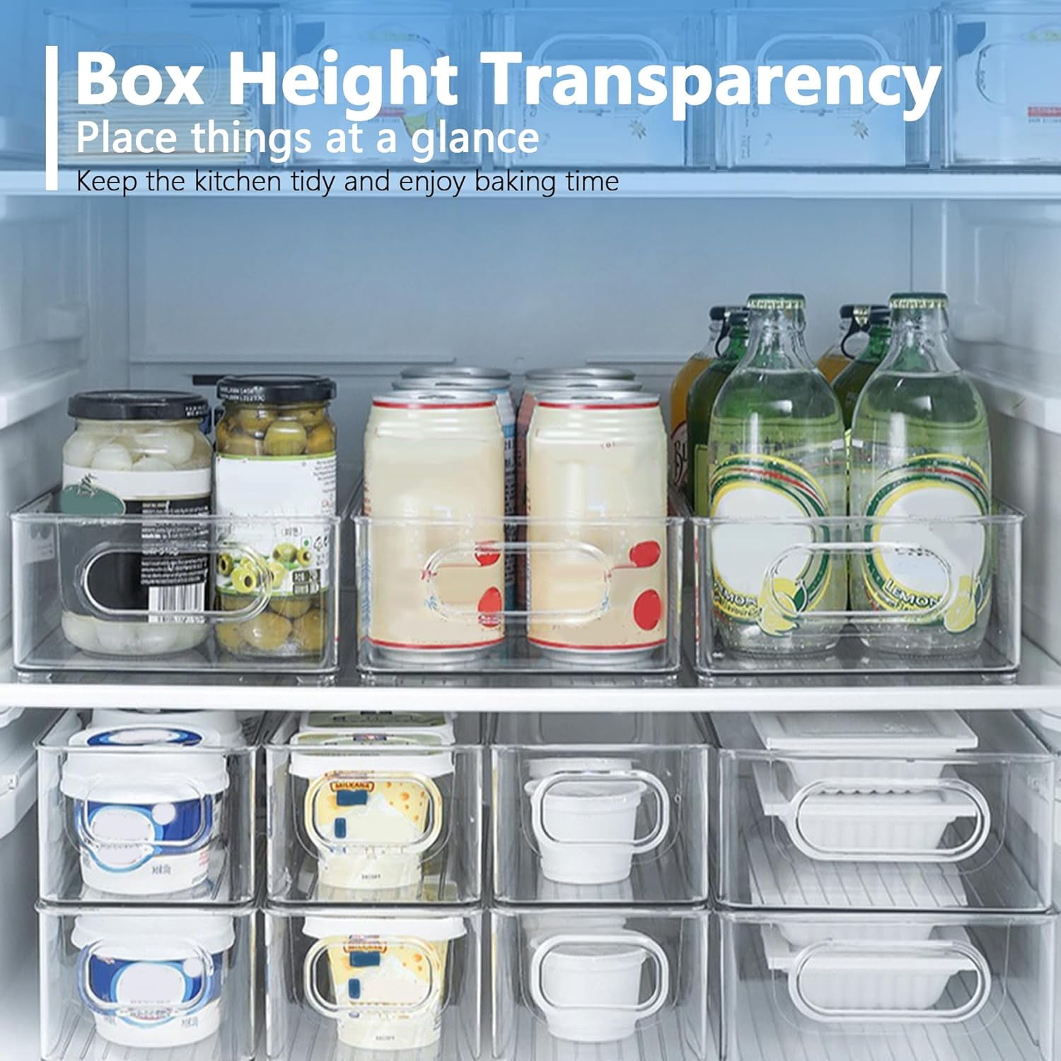 Plastic Storage Bins Organizing Containers:4pcs Fridge Organizer Bins,Clear Stackable Storage Bins with Handles,Organizing Bins for Kitchen,Pantry,Fridge,Shelf