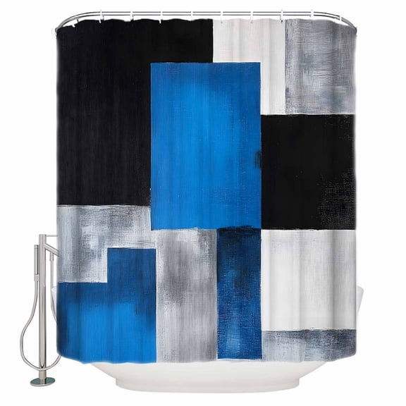 Blue Black Grey Shower Curtain, 48" x 72", Abstract Gradient Modern Art Waterproof Bathroom Curtain Washable Shower Curtain Set with 12 Hooks