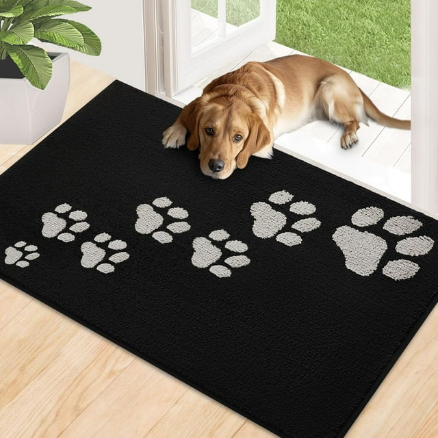 Timo Indoor Door Mat, 24"x36" Super Absorbent Dog Mats for Muddy Paws, Low-Profile Washable Entryway Rug, Rubber Backing Non Slip Front Door Mats, Resist Dirt Inside Entrance Doormat for Shoes, Black