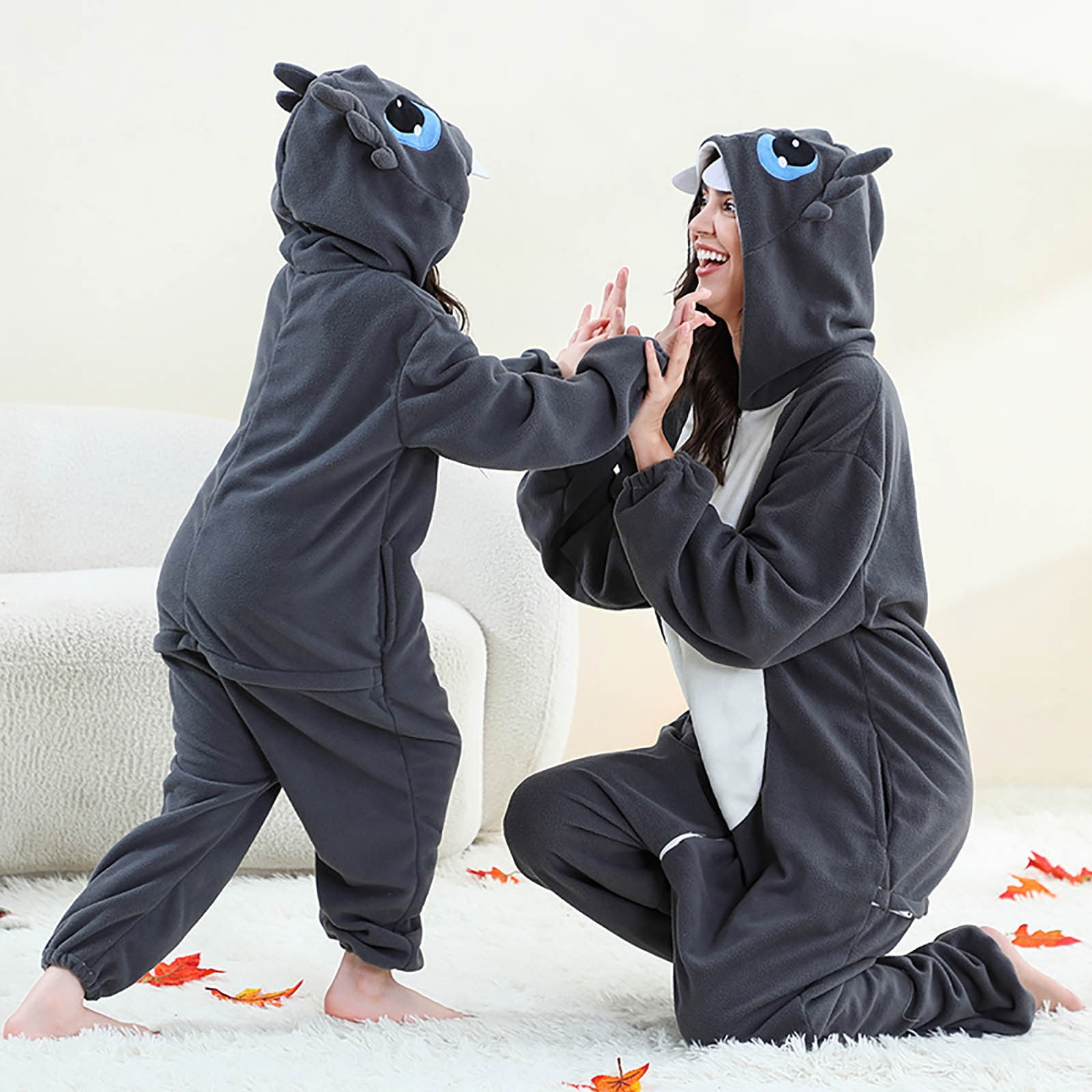 YUEHUA Adult Womens Onesie Animal One Piece Pajamas Christmas Dragon Cos-tume for Men Hooded Onesie Pajamas Cute Fuzzy Sleepwear Winter Warm Romper Outfits