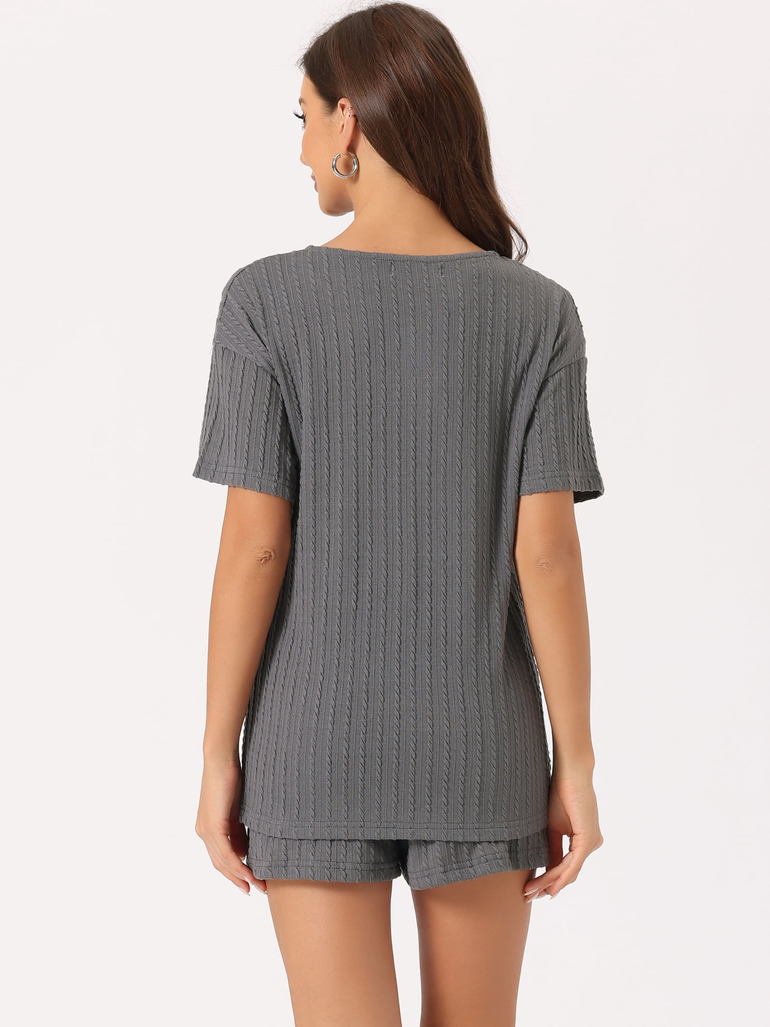 DARING DIVA Women's Lounge Sets Ribbed Knit Short Sleeves Pajamas with Shorts 3XL Gray