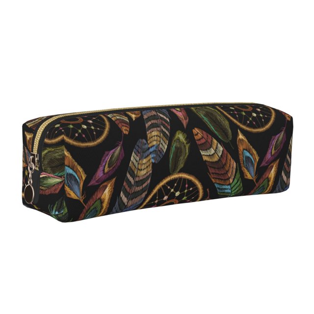 Easygdp Decorative Feathers para Estuche de Lápices de Cuero, Estuche de Papelería de Cuero, Estuche de Gran Capacidad con Cremallera