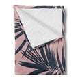 thumbnail image 2 of Navy and Blush Soft Flannel Fleece Blanket, Summer Exotic Floral Tropical Palm Tree Leaf Banana Plant Hawaii, Cozy Plush for Indoor and Outdoor Use, 60" x 80", Night Blue Pale Pink, by Ambesonne, 2 of 5