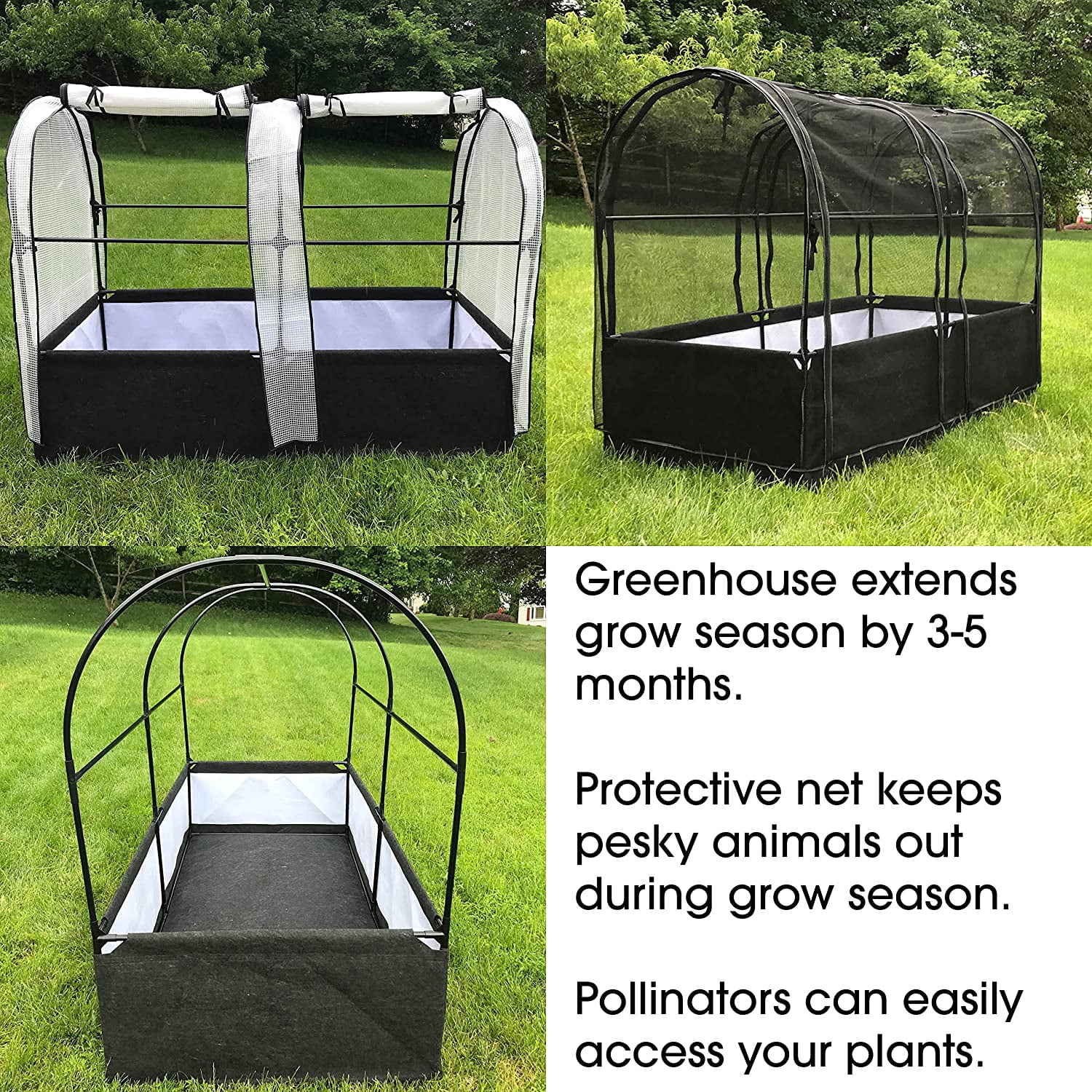 SIMPO 3-in-1 Garden System: Raised Fabric Bed + Greenhouse + Protective Net 36”W x 72”L x 53”H