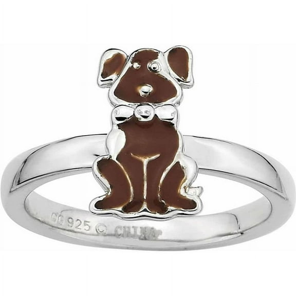 Sterling Silver Brown Enameled Dog Ring