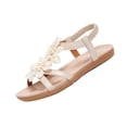 thumbnail image 2 of hoksml Women's Floral Applique Flat Sandals, Elastic Ankle Strap Open Toe Shoes for Summer and Casual Wear, 2 of 9