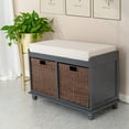 thumbnail image 6 of Solid Wood Shoe Storage Bench with 2 Brown Paper Rattan Drawer and White Cushion, 6 of 8