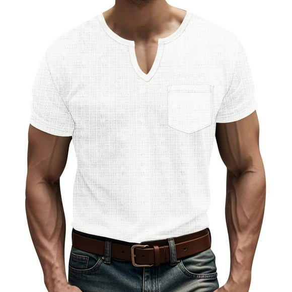Men's Short Sleeved Solid Color Imitation Linen Loose Casual Breathable Men's V-neck Solid Color Short Sleeved V-neck Top/shirt