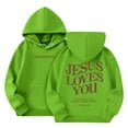 thumbnail image 2 of Boys Girl's Christian Graphic Hoodie Letter Jesus Loves You Hoodies for Kids Faith Religious Hooded Sweatshirts Pullover Tops Green 9-10 Years, 2 of 9