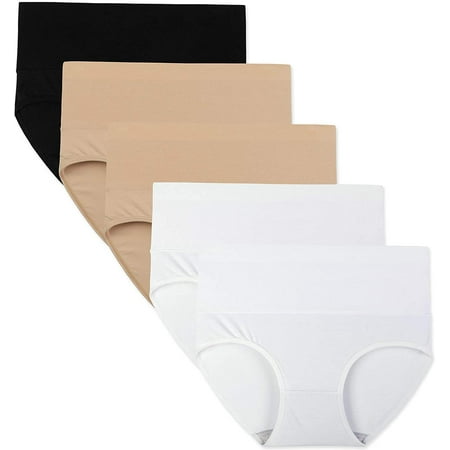 

YAZI Womens High Waisted Underwear Cotton Panties Regular & Plus Size 5-Pack