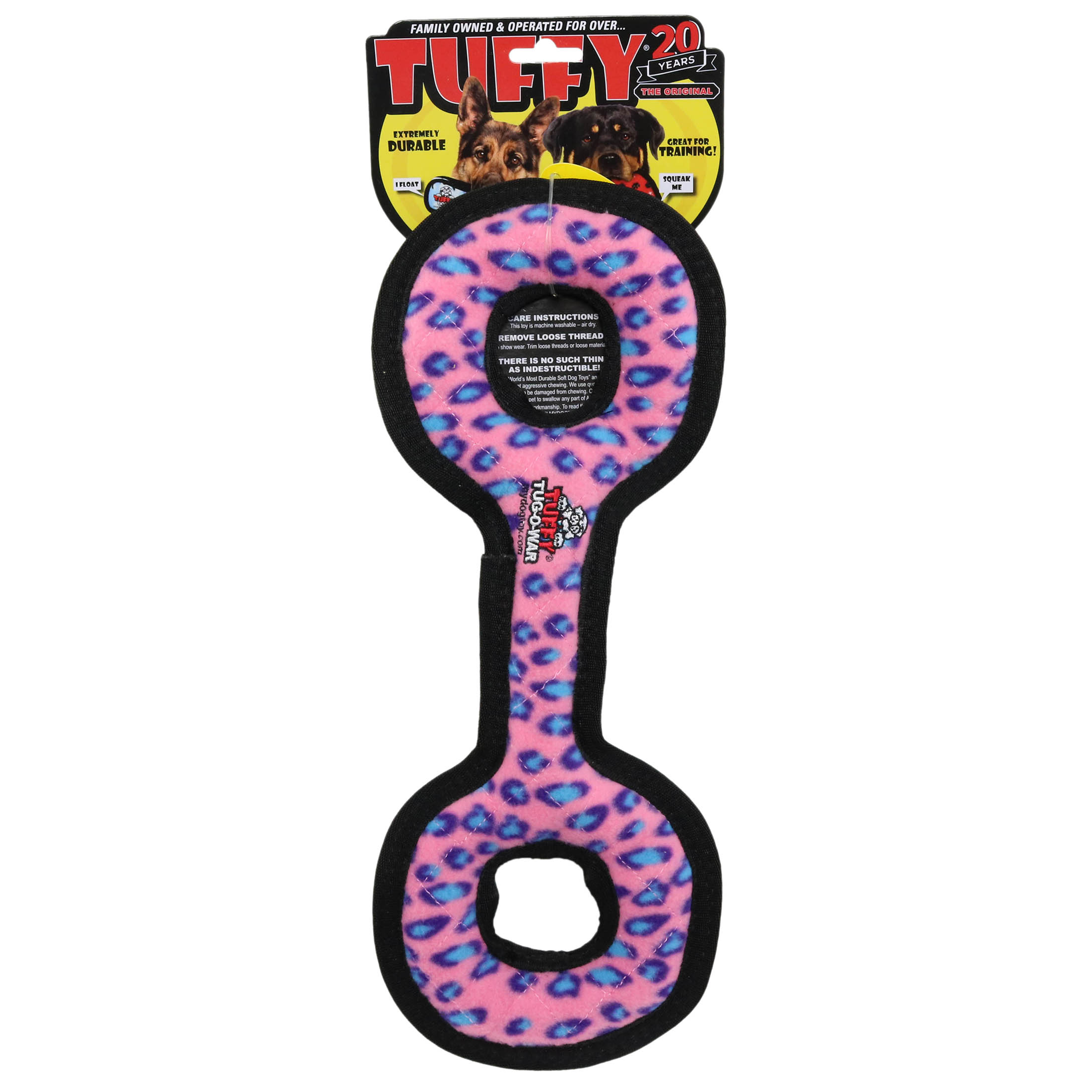 TUFFY® MediumTug-O-War Pink Leopard, Durable Plush Squeaky Dog Toy