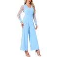 thumbnail image 4 of Inspire Chic Conjunto Mono para Mujeres, Escote en V, Manga Larga de Malla, Pantalones Anchos, Trajes de Fiesta, Talla S, Azul Claro, 4 of 6