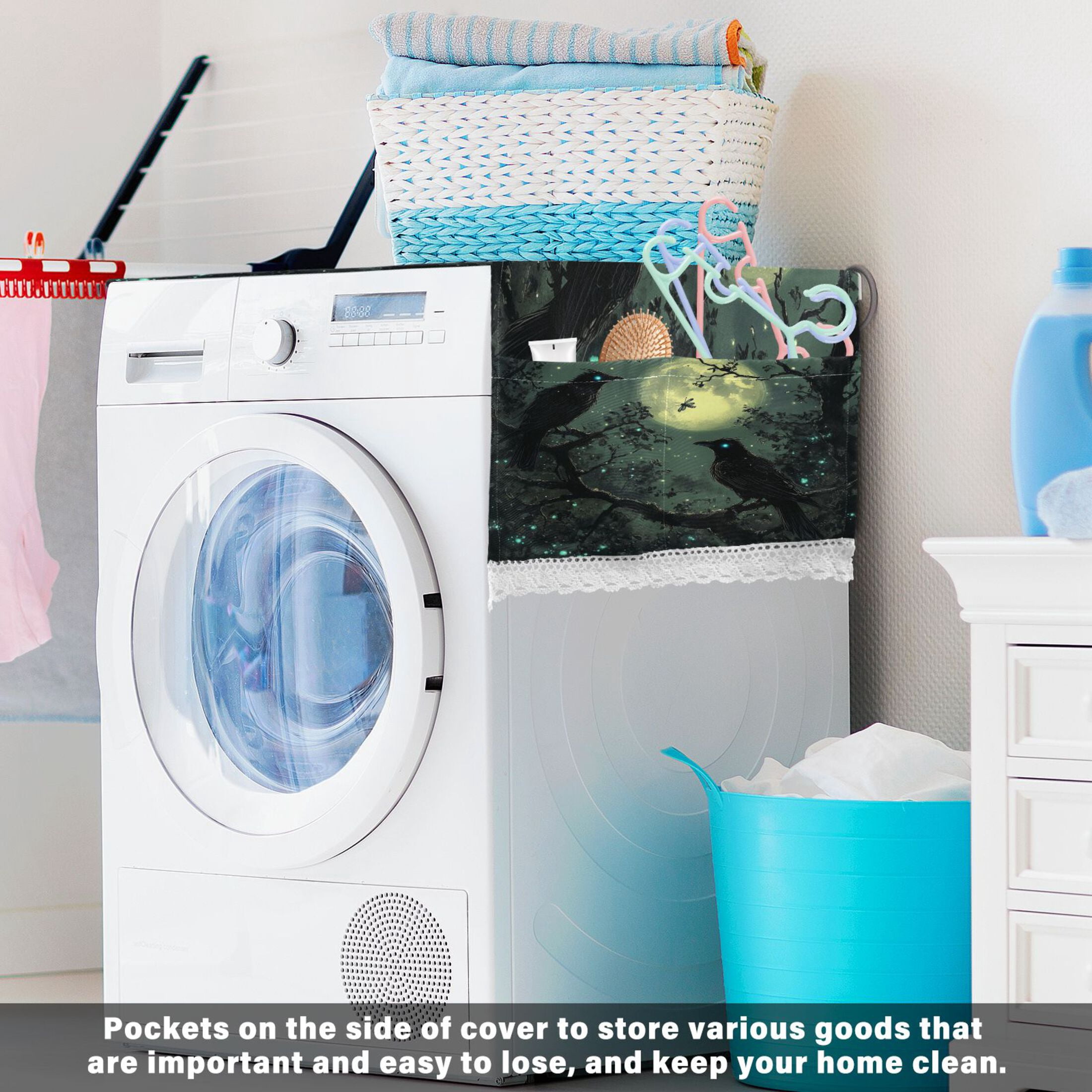 WOBOGO Midnight Dark Crow Washing Machine Cloth Dryer Refrigerator Top Cover Protective Non-Slip Mat For Kitchen Laundry
