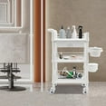 thumbnail image 2 of 3 Tiers Beauty Salon Rolling Trolley, Mobile Medical Trolley Cart with 2 Dirts Bucket, Esthetician Cart with Drawer Lockable Wheels, 3 Tier Heavy Duty SPA for Beauty Salon Hospital Lab (White), 2 of 14