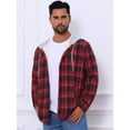 thumbnail image 4 of DARING DIVA Men's Fleece Lining Drawstring Hooded Plaid Shirt Jacket M Black Red, 4 of 7