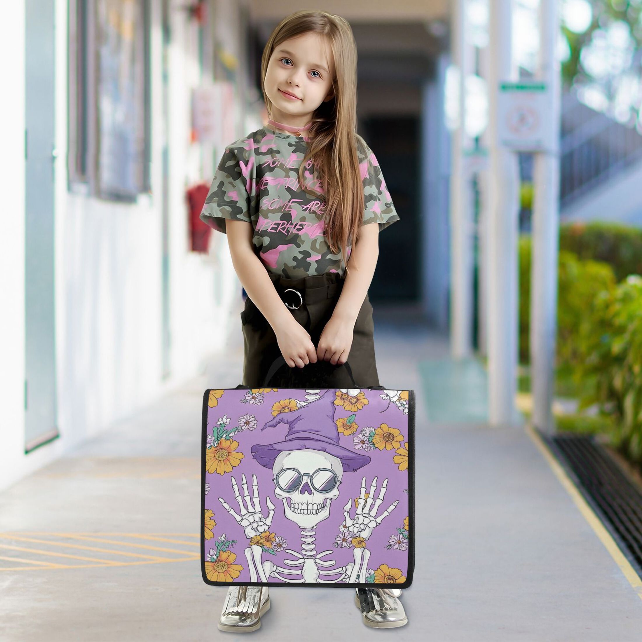 ALAZA Zipper Binder Bag Fashion Skull 3 Ring File Folder Binder Organizer Bag
