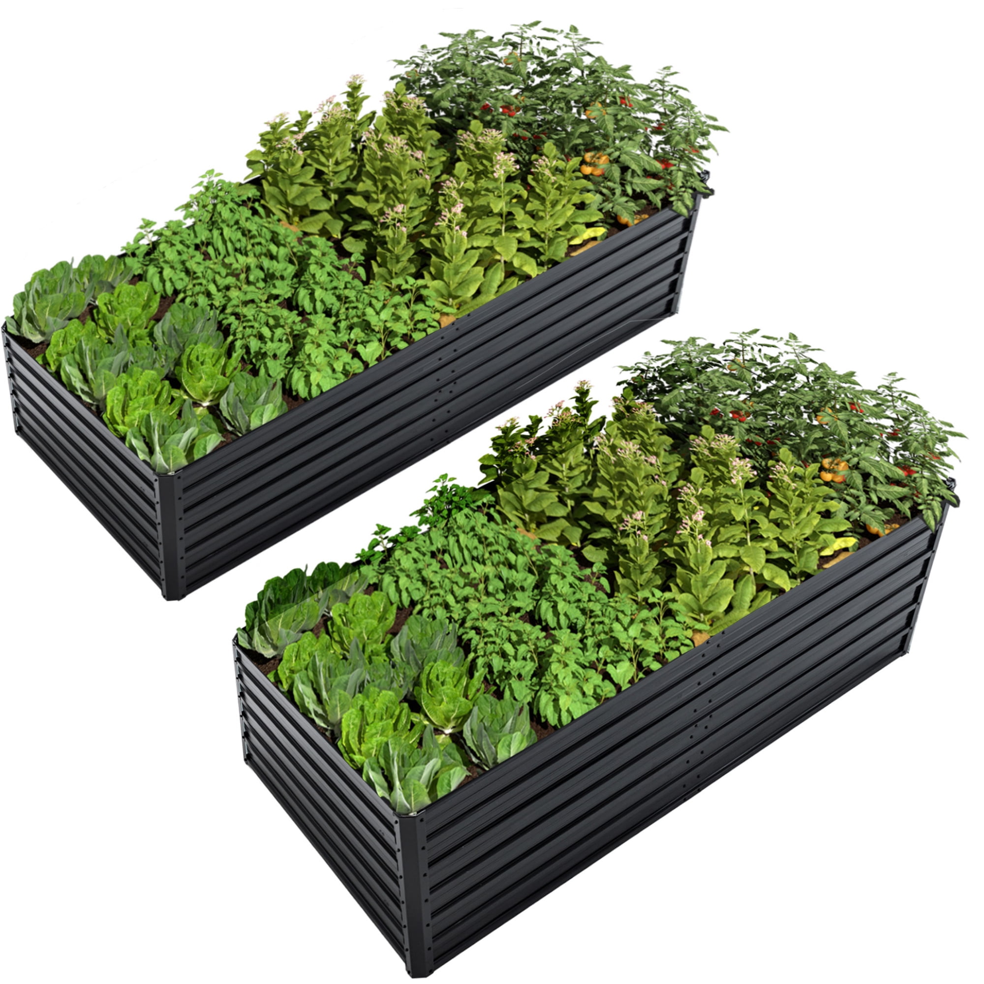 2 Pack 8x4x2ft Metal Galvanized Raised Garden Bed,Galvanized Planter Boxes Set or Vegetables Flowers Ground Planter Box,Black