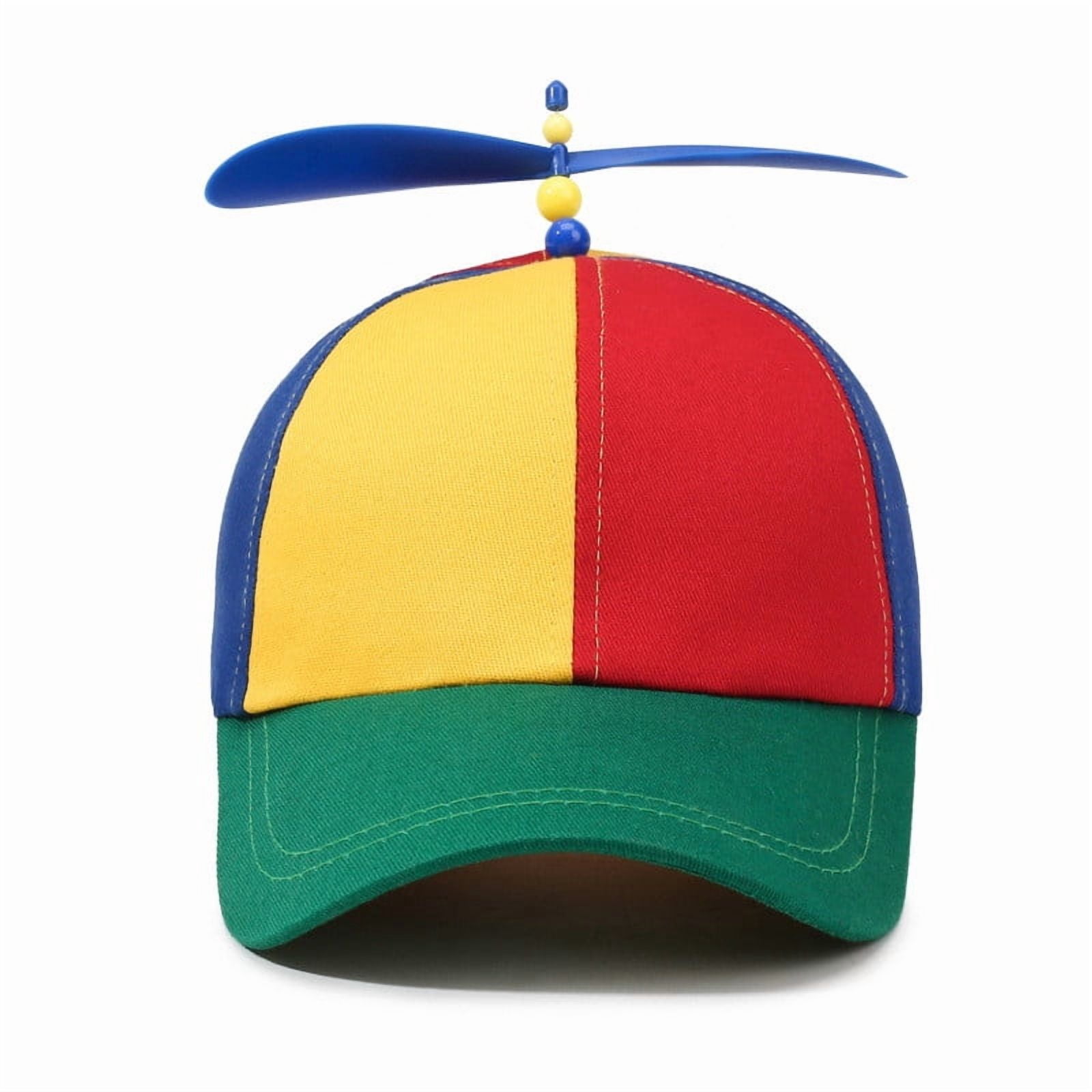 HCBY Novelty Propeller Baseball Hat with Spinning Helicopter Top, Color Block, Adjustable, Curved Brim, Funny Party Cap for Cosplay & Photo Prop