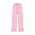 thumbnail image 4 of Women Comfortable High Waisted Wide Leg Pants Drawstring Elastic Trousers Comfy Straight Leg Long Pants With Pockets, 4 of 5