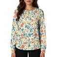 thumbnail image 5 of Scrub Jackets for Woman Long Sleeve Snap Front Lightweight Medical Uniform Cute Floral Print Scrub Tops Easy Care Soft Nurse Shirt Blue 2XL, 5 of 6