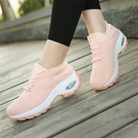 

Women s Flying Woven Sneakers Lace Up Air Cushion Sole Shoes Breathable Running Shoes Women s Footwear