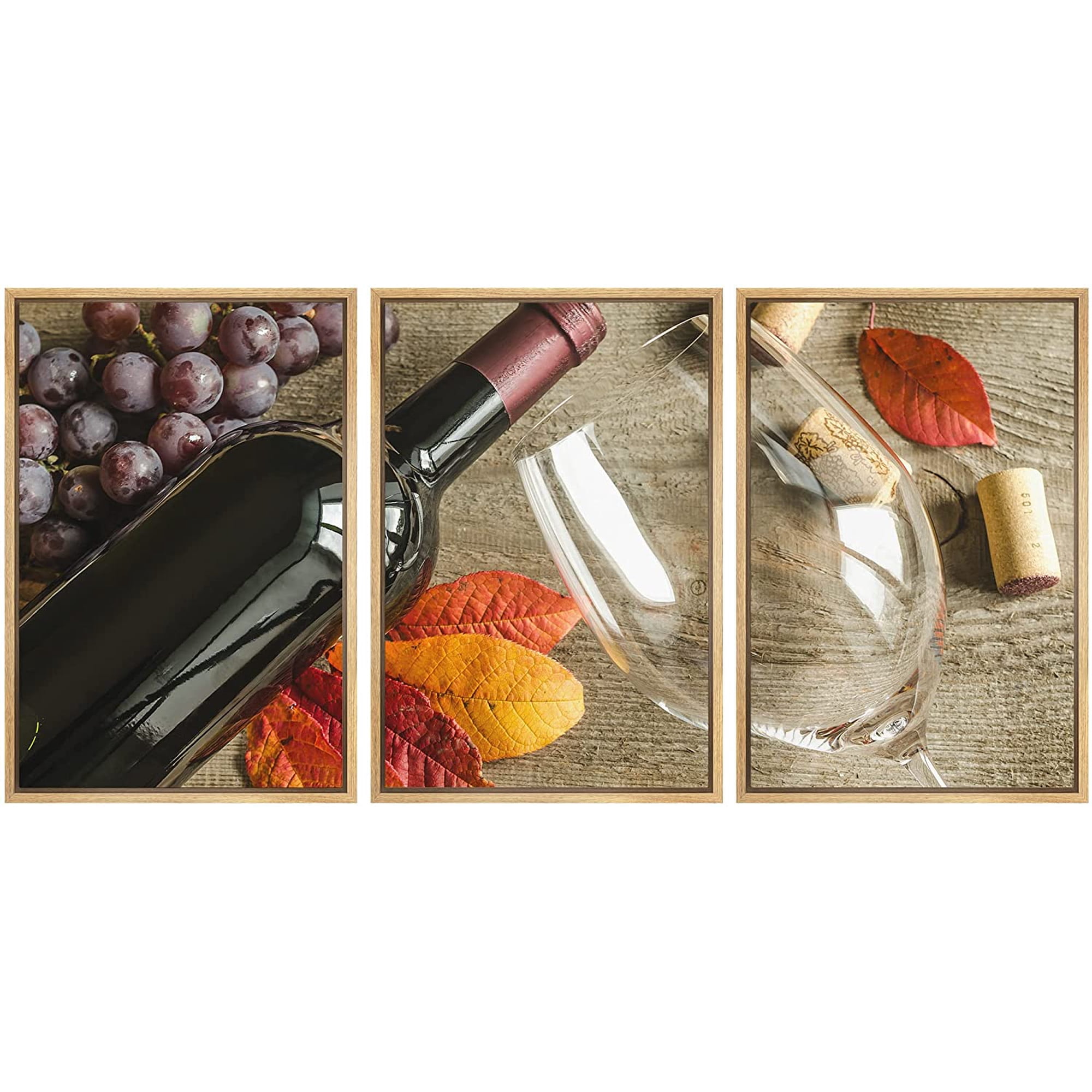 wall26 Framed Canvas Print Wall Art Set Wine Glass with Bottle & Grapes Drinks Cocktails Photography Realism Chic Closeup Colorful Multicolor for Living Room Bedroom Office - 24 x36 x