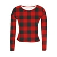 thumbnail image 5 of Tops for Women Long Sleeved Plaid Casual Round Neck Printing Fitting Pit Stripe Blouse Red XXL, 5 of 6