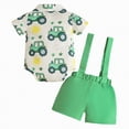 thumbnail image 4 of Baby Boy St Patricks Day Outfit Cartoon Print Button-Down Shirt with Suspenders and Shorts Set 2 Piece, 4 of 6