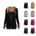 thumbnail image 1 of Hauts Pailletés pour Femmes 2026 Mode Printemps Y2K Manches Longues Col en V Velours Ample Patchwork T-Shirts Tenues Rave, 1 of 8