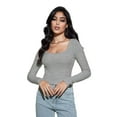 thumbnail image 3 of Women's Square Neck Long Sleeve Slim Fitted Casual Long Sleeve Shirts Basic Crop Top 2024 Trendy Clothes, 3 of 6