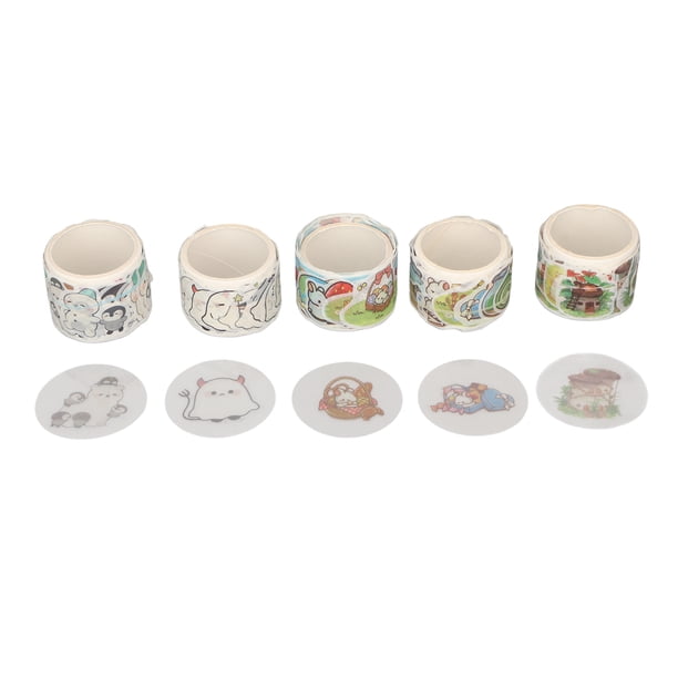 5 rollos de cinta adhesiva de papel con dibujos animados, decorativa, ligera, impermeable, para manualidades.