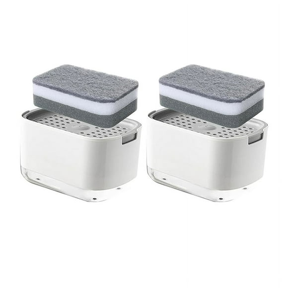2PCS Dish Soap Dispensers with Sponge Holder Dish Soap Dispenser Push Soap Dispenser Kitchen Countertop Storage Box B